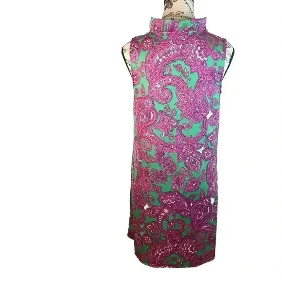 Crown & Ivy Size Small Pink And Green Paisley Sheath Dress Stretch V-Neck - Picture 4 of 5